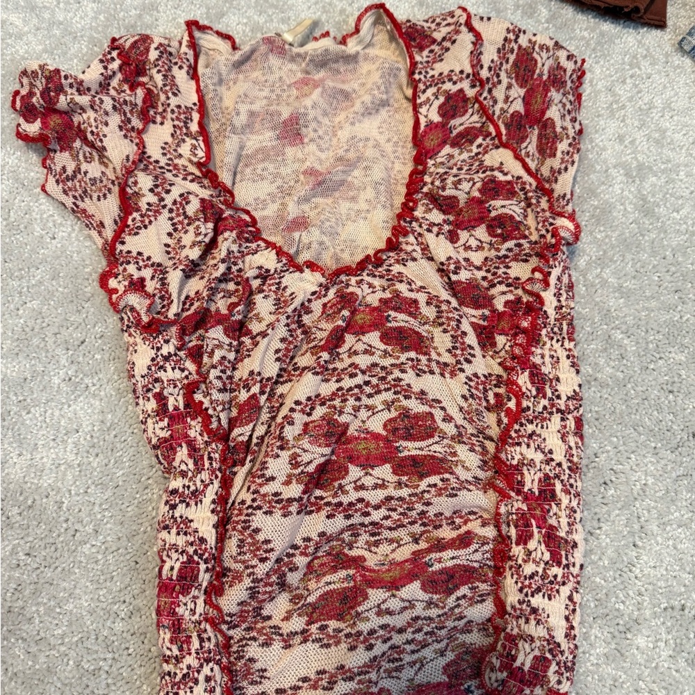 Free Peopel Floral Lace Women Top - Red